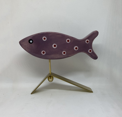Handmade ceramic fish on a copper wave – Poisson sur vague ceramique et cuivre “fait main”